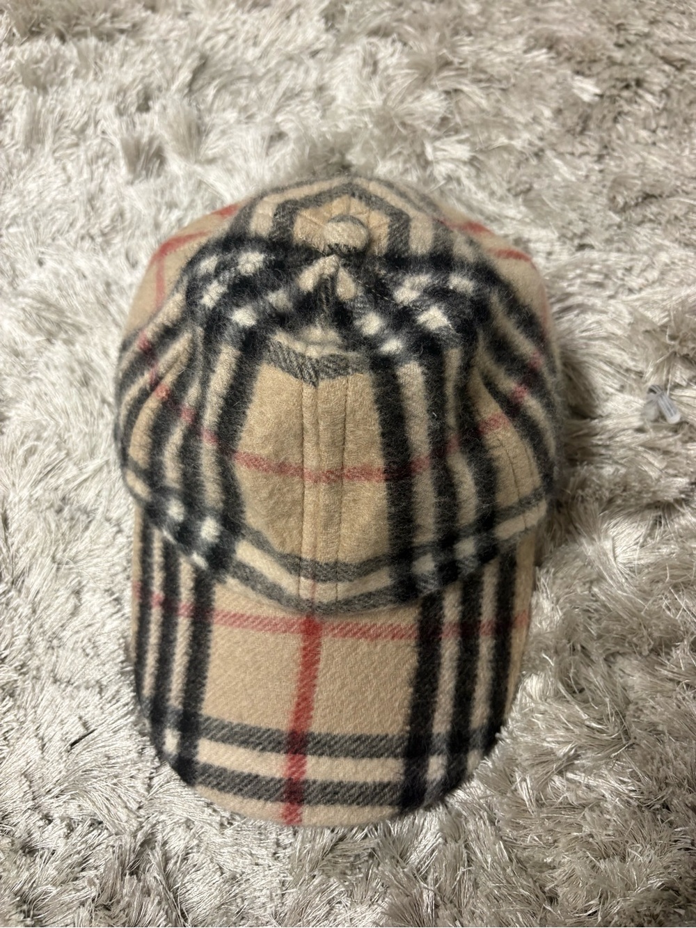 Authentic Vintage Burberry 100%Cashmere Plaid Beige Baseball Cap